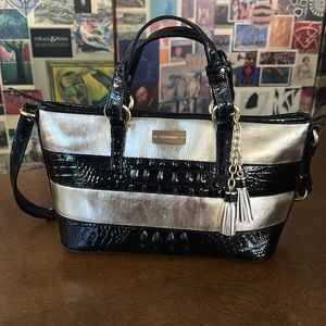 Brahmin Mini Asher Black & Gold Stripe Bag
